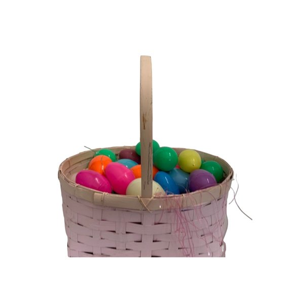 Pink Wicker Wooden Woven Basket Handpainted Easter Bunny Painting Egg Vintage 13 - Picture 3 of 5